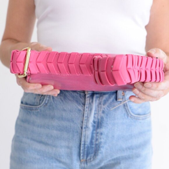 Jules Kae Delilah Fuchsia Pink Shoulder Bag Vegan Leather Matte Braided Purse - Picture 7 of 14